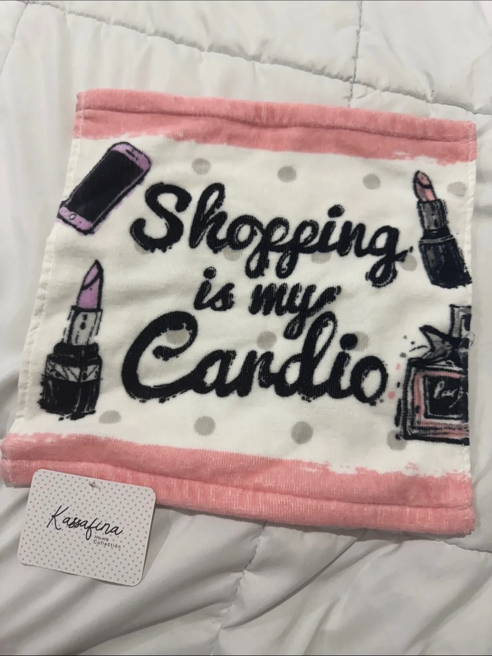 NEW Kassafina Pink 'Shopping Is My Cardio' Decorative Home Accent Towel